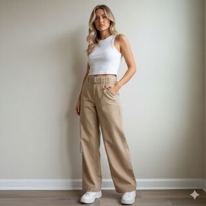 Princess Polly Women's Size 8 Beige Khaki Wide Leg Utility Pants